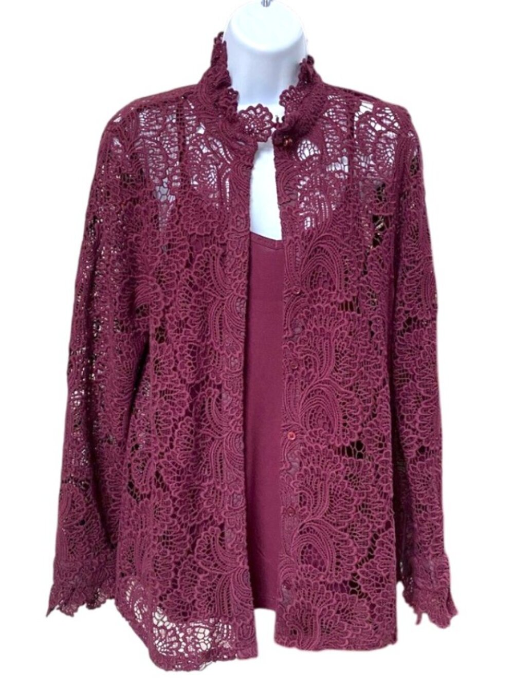 Soft Surroundings Purple Crochet Lace Button Down Blouse with Cami Sz S #05
